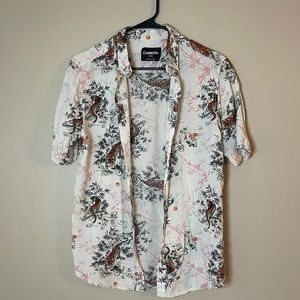 Mens Button Up Shirt with Tiger Design size Small